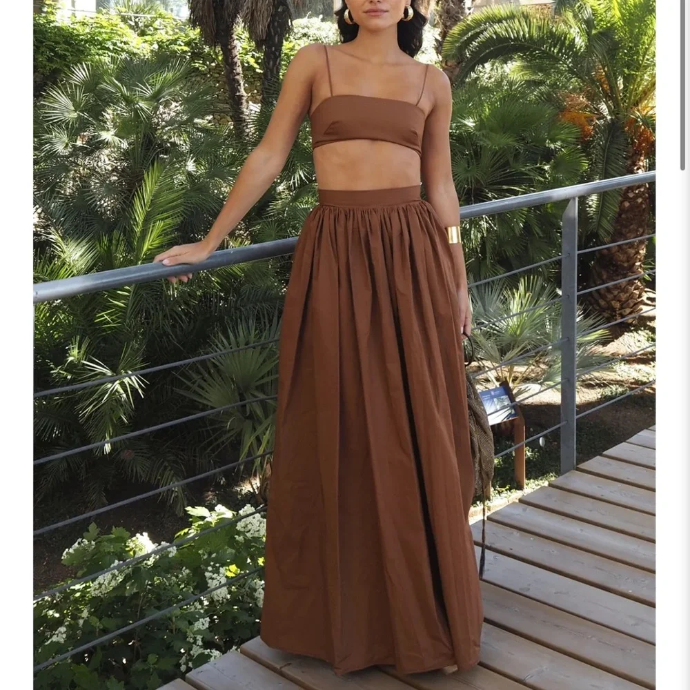 BRAND NEW: Brown maxi skirt and crop top set. UNWORN. Size S with tags. - Picture 1 of 5